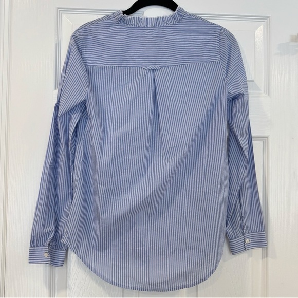 NWT J. Crew Women's Ruffleneck Button Down Shirt Size XXS Blue & White Stripes - Picture 2 of 7